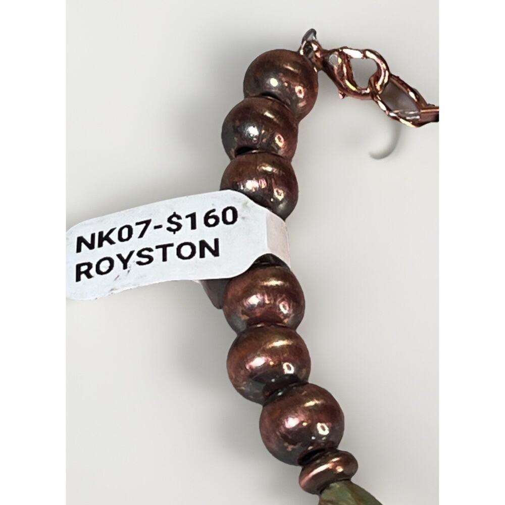 Royston Turquoise Oxidized Copper Desert Pearl 16” Southwestern Beaded Necklace - Picture 10 of 13